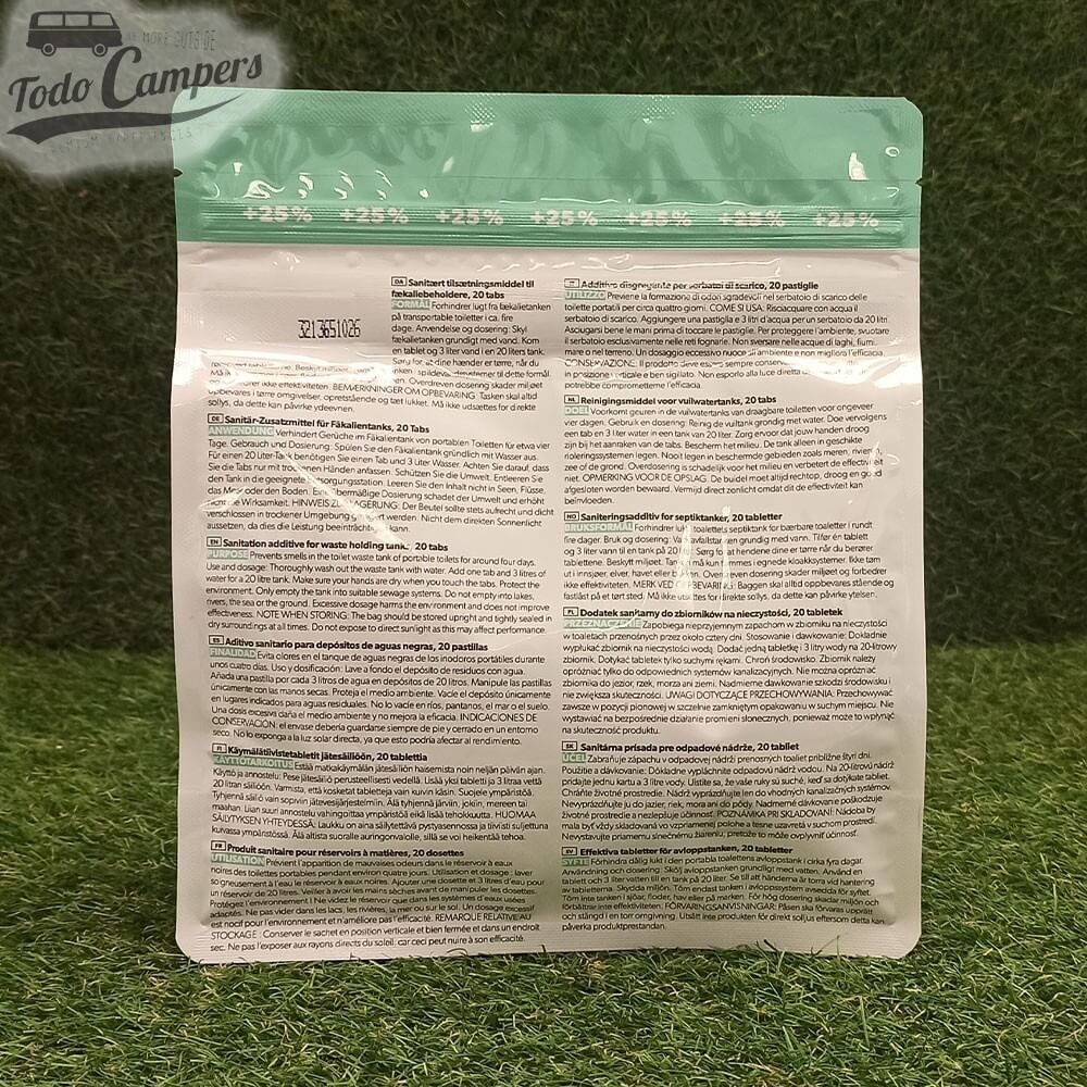 Instruções do “doypack” que se pode voltar a fechar herméticamente depois de cada uso.