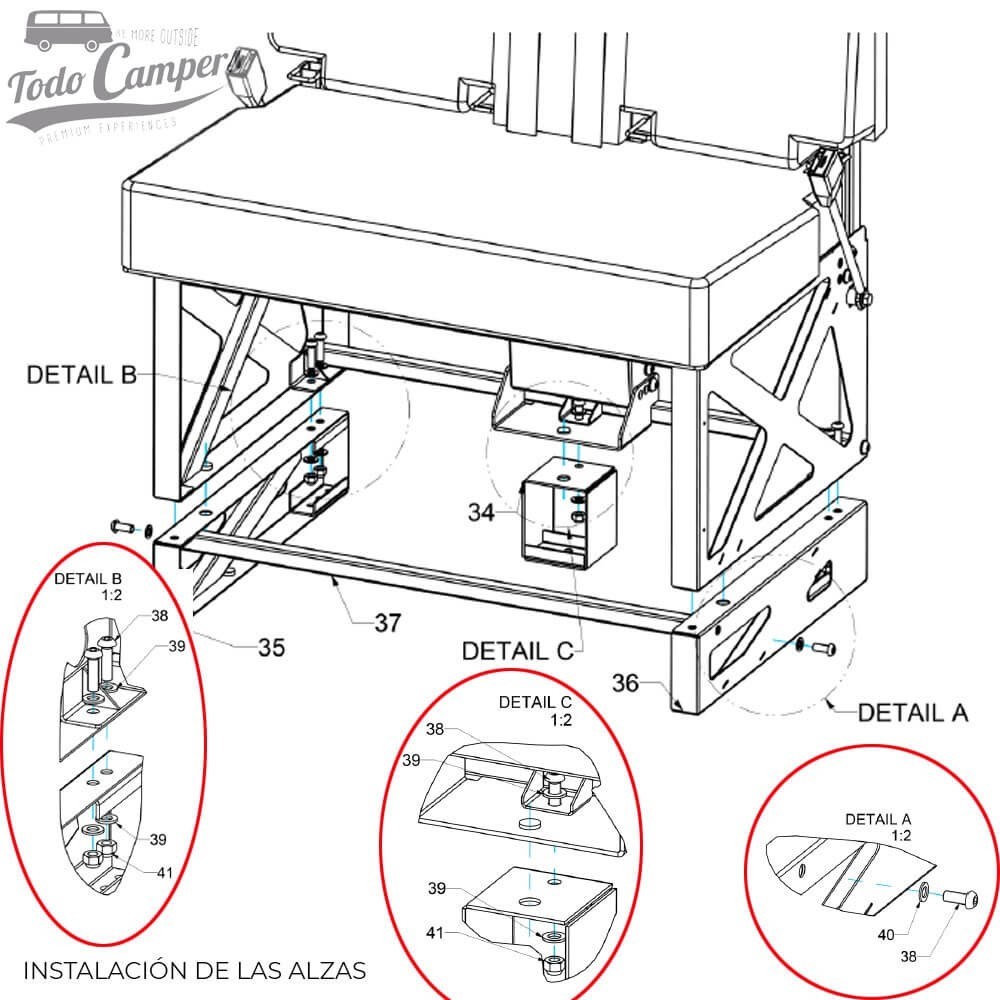 Instalación de alzas en la estructura OKB para furgonetas