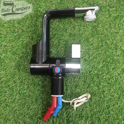 Grifo mezclador monomando giratorio y abatible 360º Comet Arona pequeño - 100 mm - Negro y cromo