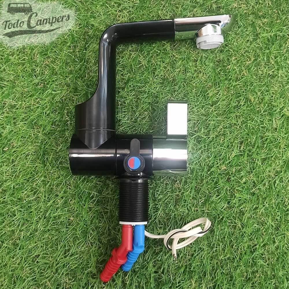 Grifo mezclador monomando giratorio y abatible 360º Comet Arona pequeño - 100 mm - Negro y cromo