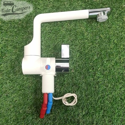 Grifo mezclador giratorio y abatible 360º Comet Arona - Grande - Blanco y cromo