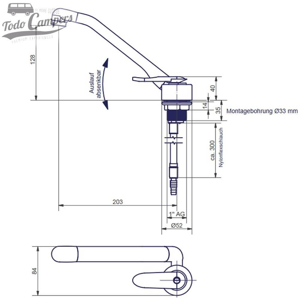 medidas del Grifo mezclador monomando abatible Comet Florenz Standard XL