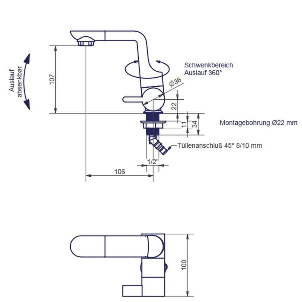 medidas Torneira Comet Arona - Pequena