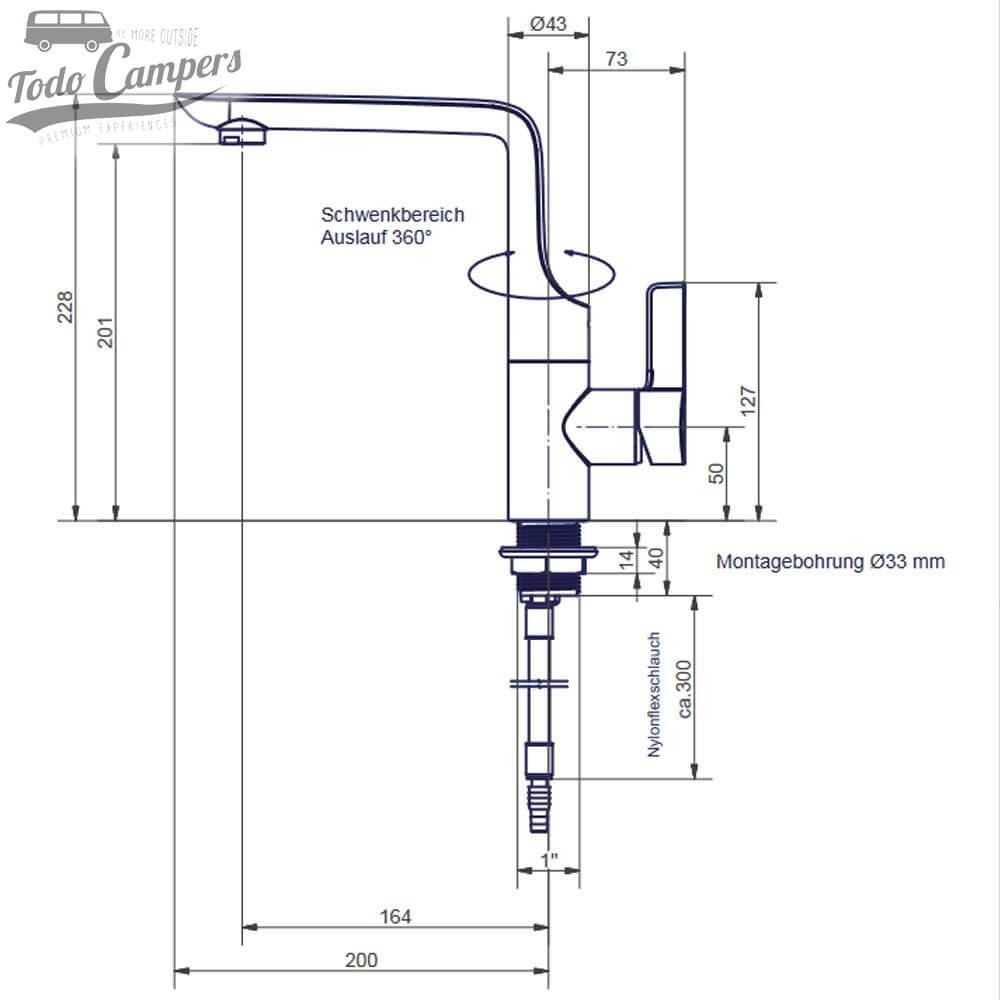 medidas da torneira misturadora Comet Modena