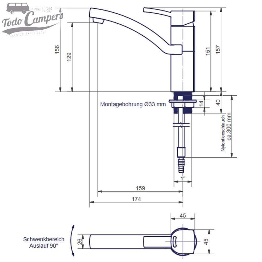 medidas da torneira de água quente Comet Capri Kompact
