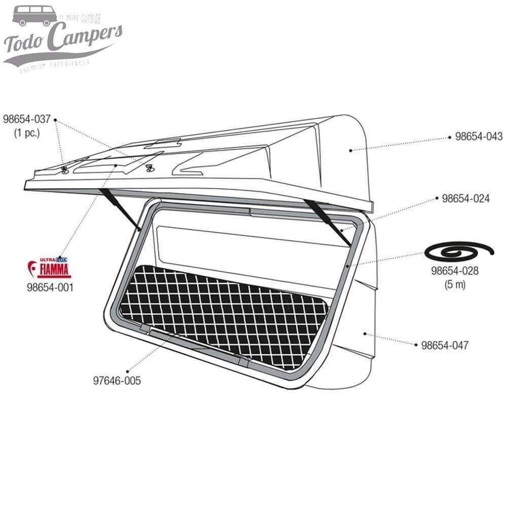 piezas del Cofre portaequipajes Fiamma Ultra-Box 500 para portabicicletas Carry Bike de autocaravanas