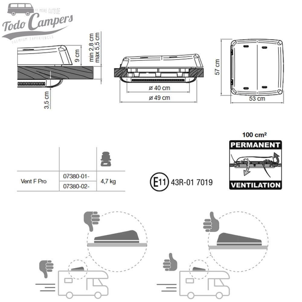 Medidas da Claraboia Fiamma Vent F Pro de 40x40 cm - Crystal
