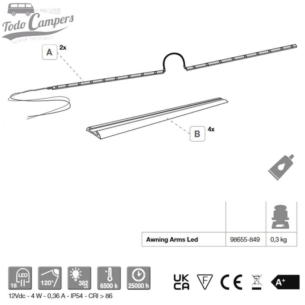 Conteúdo do kit Fiamma Awning Arms LED 98655-849