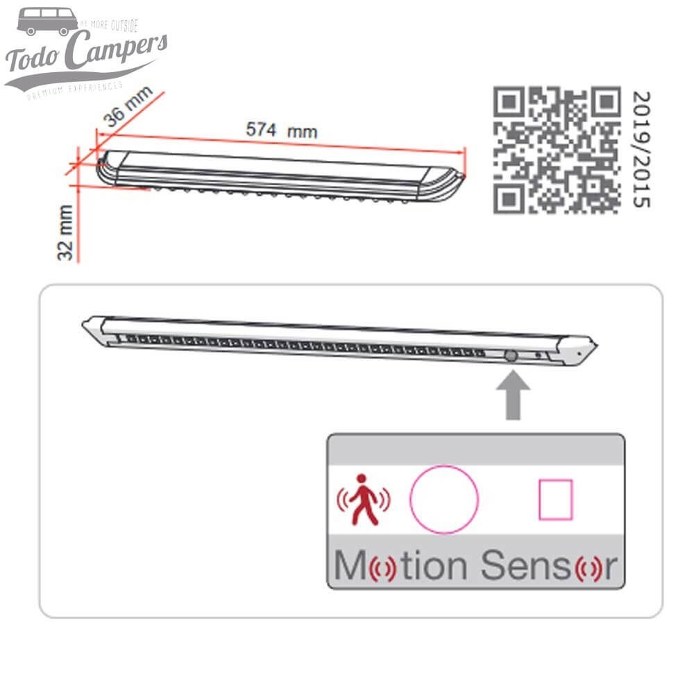 MEDIDAS Barra Led con sensor de movimiento Fiamma LED Sensor Door Light para colocar sobre la puertas