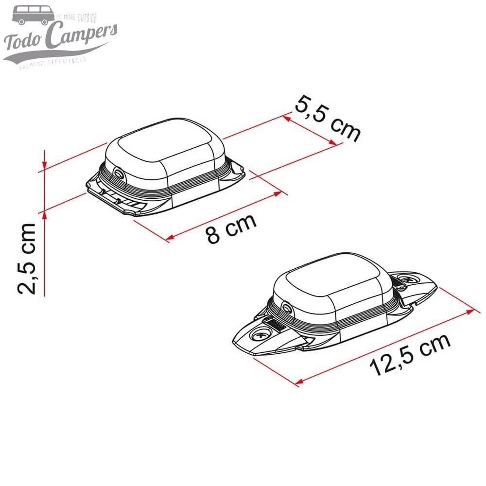 medidas das Luzes LED solares intermitentes para sinalização de obstáculos Fiamma LED Warning Solar