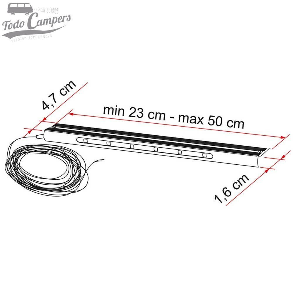 Ajustable, para escalones a partir de 23 cm de ancho.