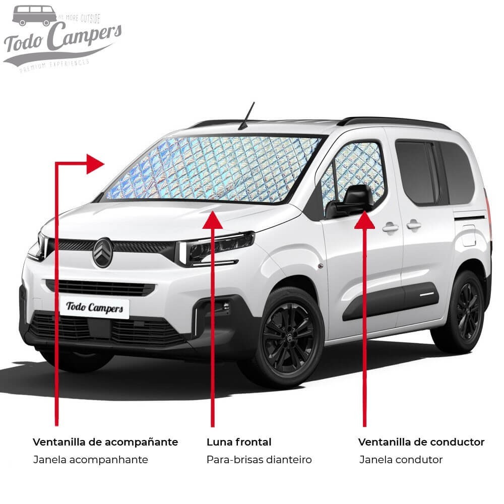 3 piezas de aislantes térmicos: luna frontal + ventanillas de conductor y acompañante