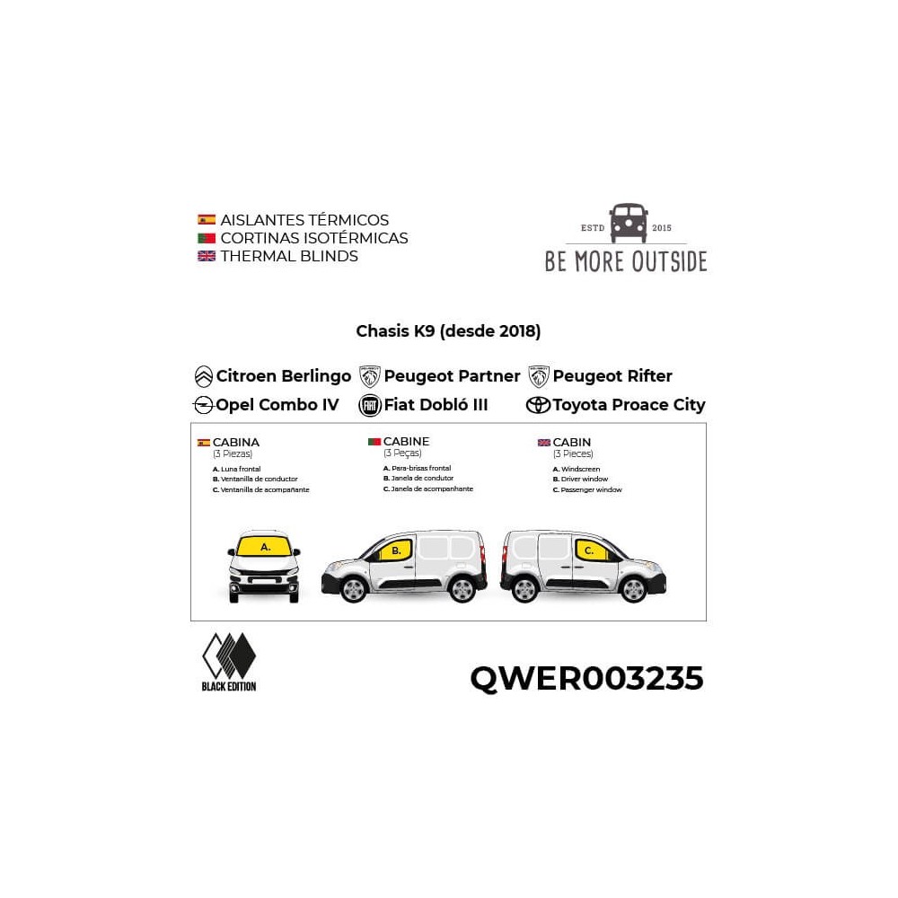 esquema de las piezas de los aislantes negros de K9