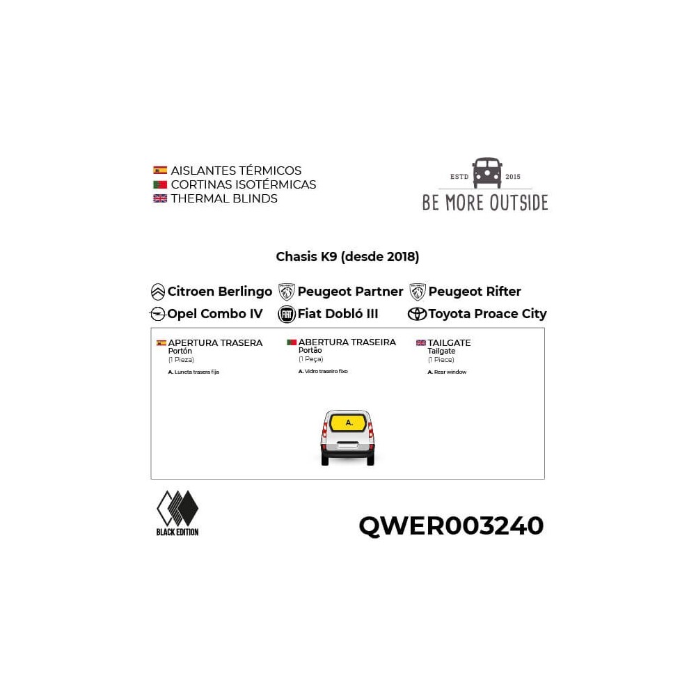 Aislantes Térmicos Black para Luna fija Portón Trasero de K9