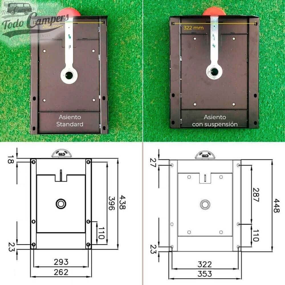 base giratoria CTA para asientos standard VS asientos con suspensión