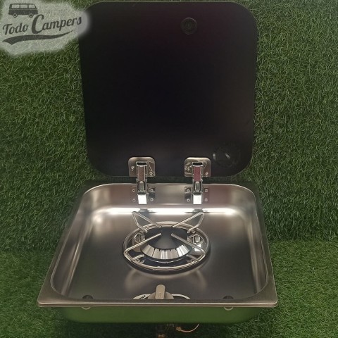 Cocina de gas con tapa de cristal encastrable Carbest con apertura vertical - 1 quemador