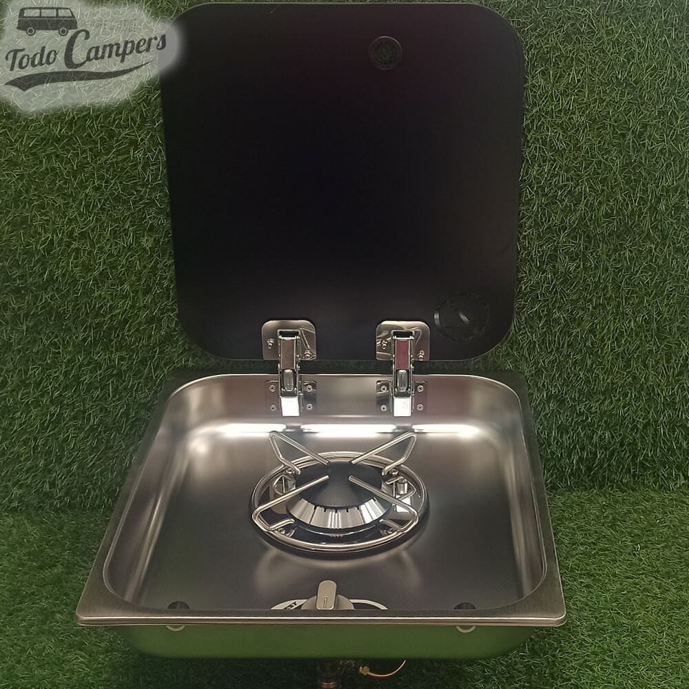 Cocina de gas con tapa de cristal encastrable Carbest con apertura vertical - 1 quemador