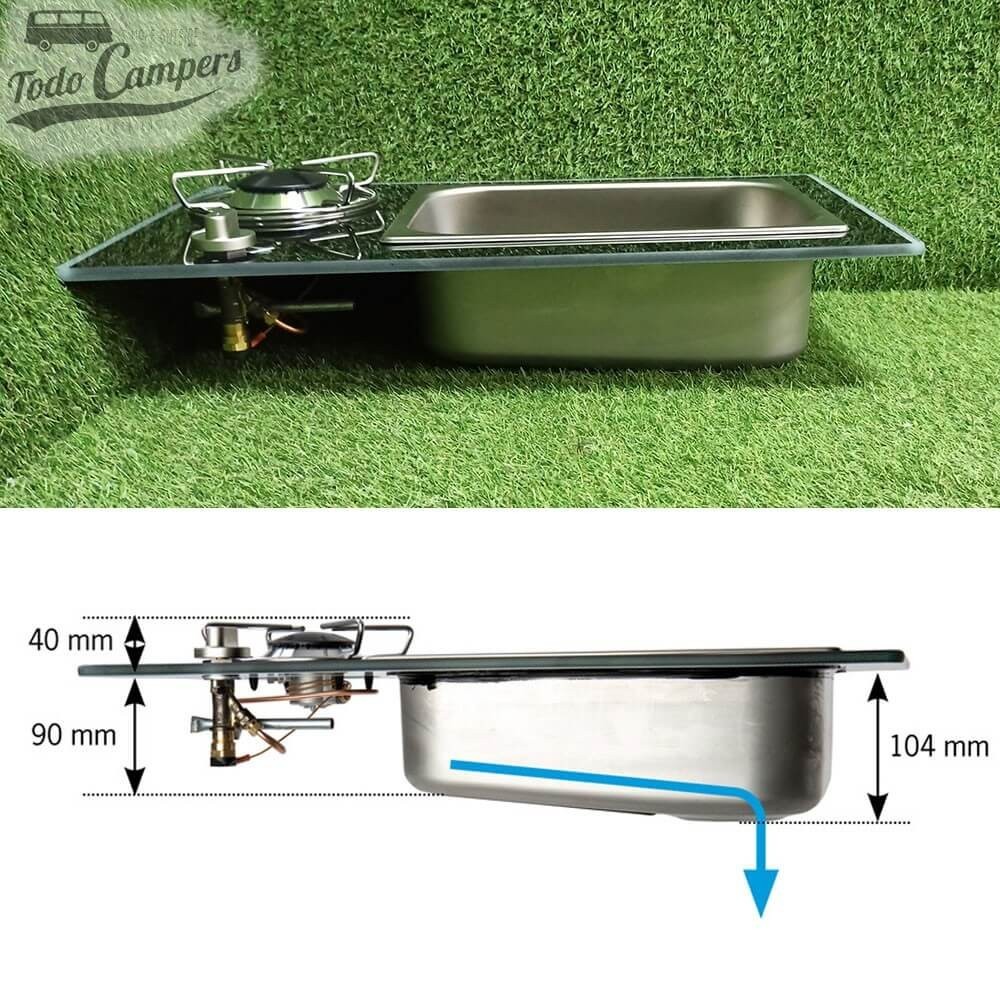 Lava-loiças + Fogão de vidro Carbest retangular Vanstream - 1 bico