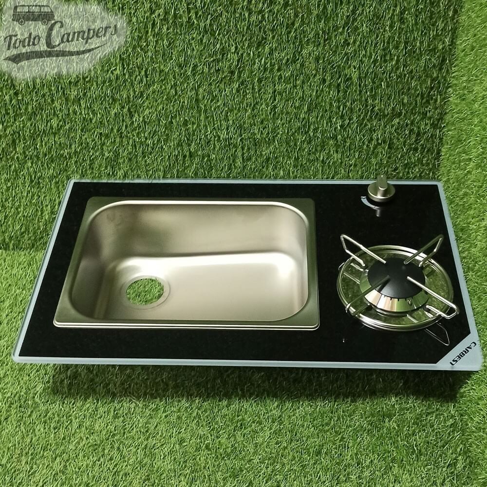 Combinación de fregadero y placa de cocina de 1 fuego.