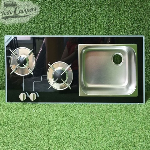 Fregadero-Cocina de cristal Carbest - 2 quemadores