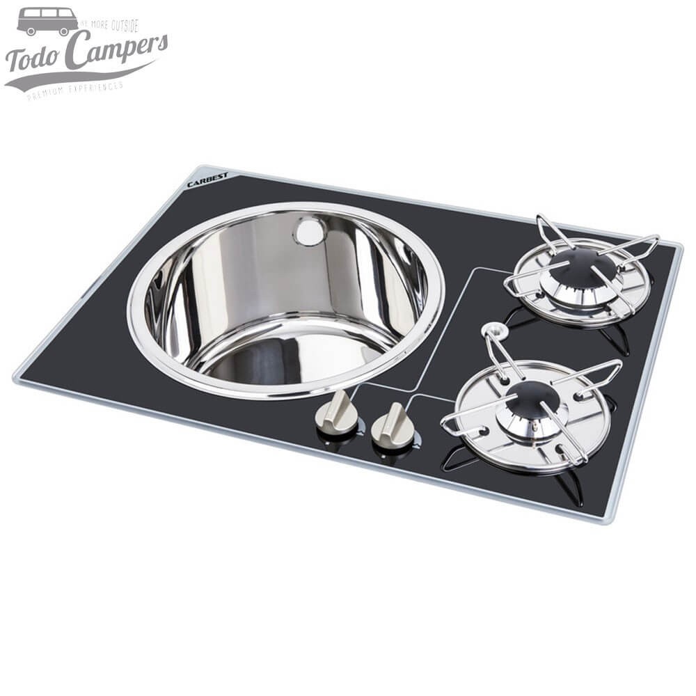 Fregadero-Cocina de cristal Carbest redondo - 2 quemadores