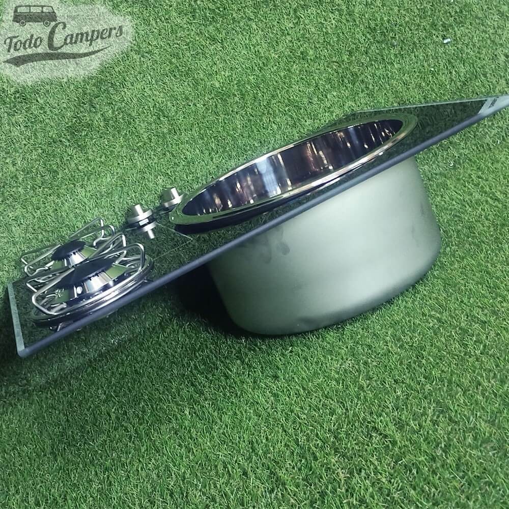 Fregadero-Cocina de cristal Carbest con seno redondo