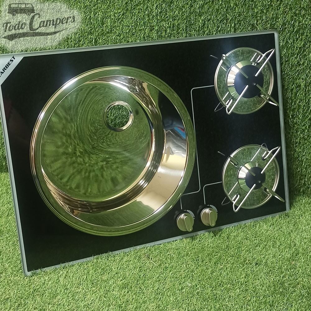 Combinación de fregadero redondo y placa de cocina de 2 fuegos.