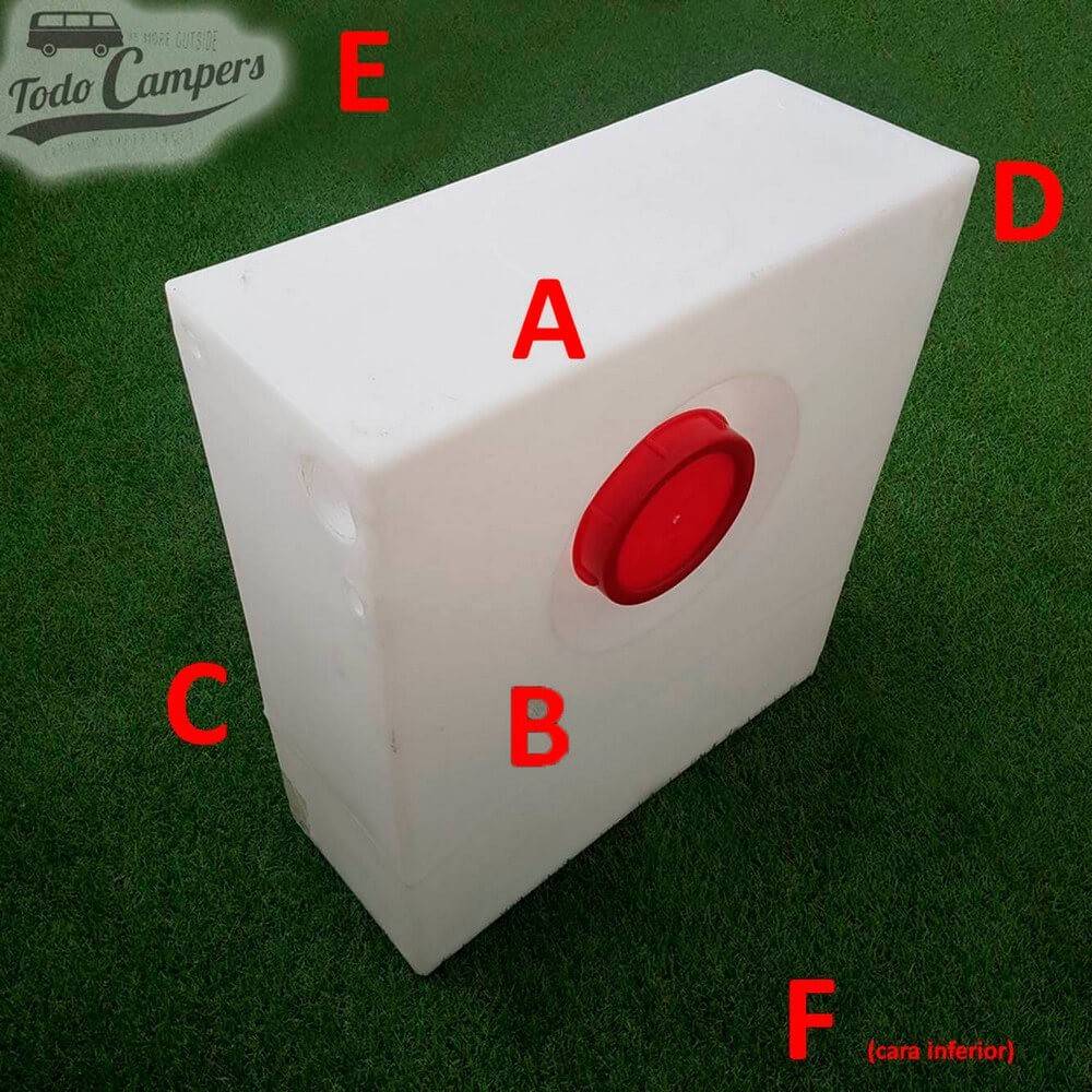 Face Depósito de água de 55 L. Depósito de águas limpas ou cinzentas para a sua carrinha, autocaravana ou caravana