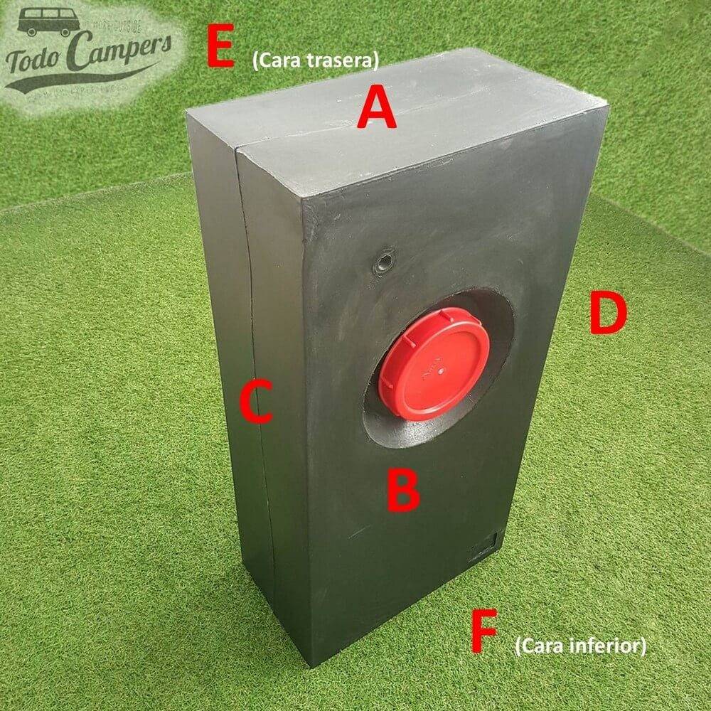 Faces Depósito de água de 64 L. Depósito de águas limpas ou cinzentas para a sua carrinha, autocaravana ou caravana