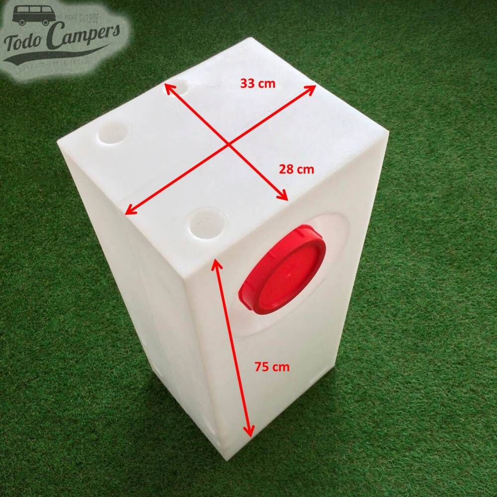 Medidas Depósito de agua de 68 L. Depósito de aguas limpias o grises para tu furgoneta, autocaravana o caravana