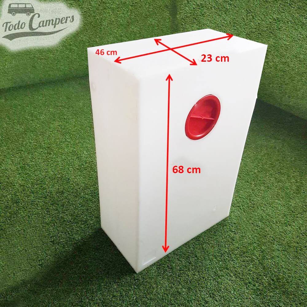 Medidas Depósito de agua de 72 L. Depósito de aguas limpias y grises para tu furgoneta, autocaravana o caravana