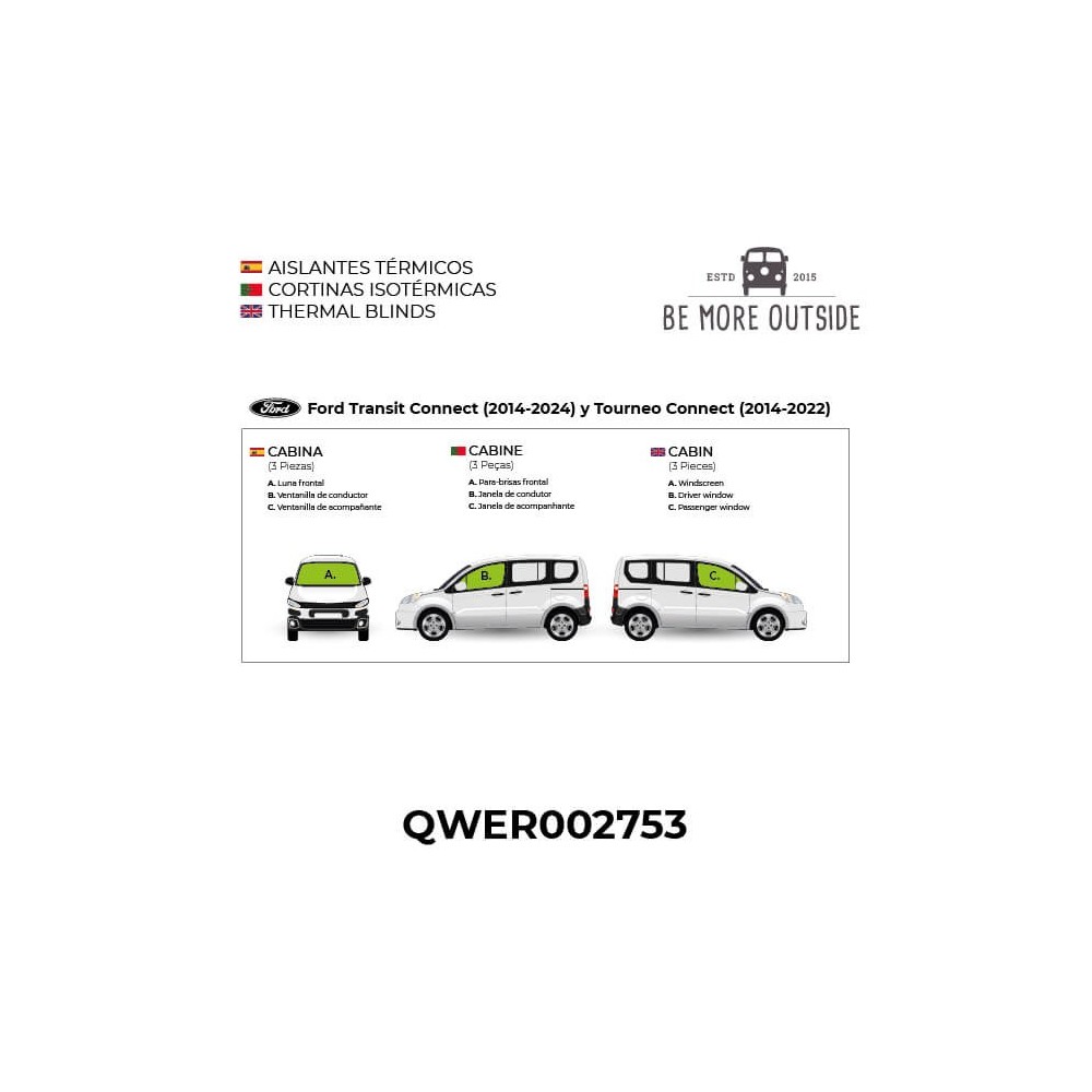 Cortinas isotérmicas para Ford Transit Connect 2014-2024 e Tourneo Connect 2014-2022 - Cabine
