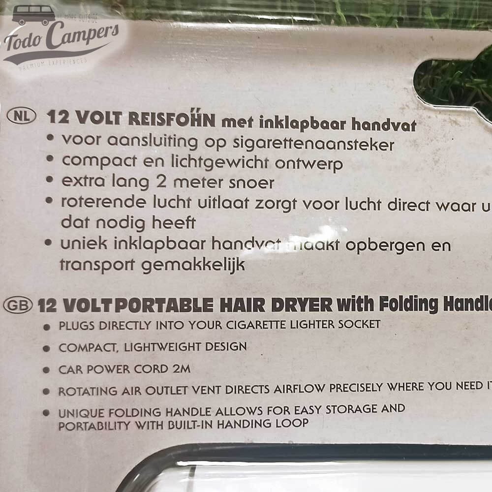 características técnicas del secador 12 V