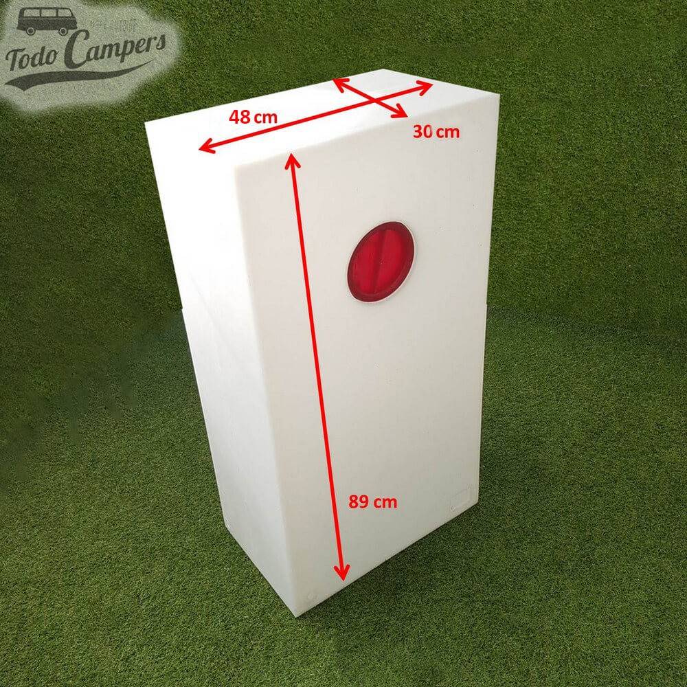 Medidas Depósito de água de 110,2 L. Depósito de águas limpas ou cinzentas para a sua carrinha, autocaravana ou caravana