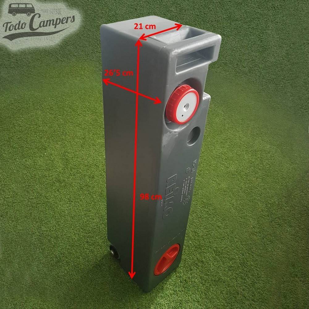 Medidas Depósito de água Volkswagen T4, T5, T6 e universal 49L. Depósito de águas limpas e cinzentas