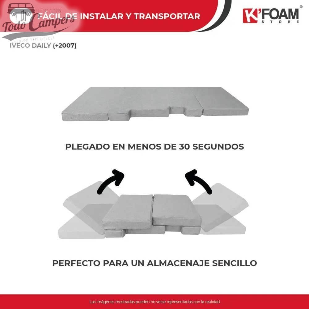 Cama desplegada en la primera fila de asientos de IVECO