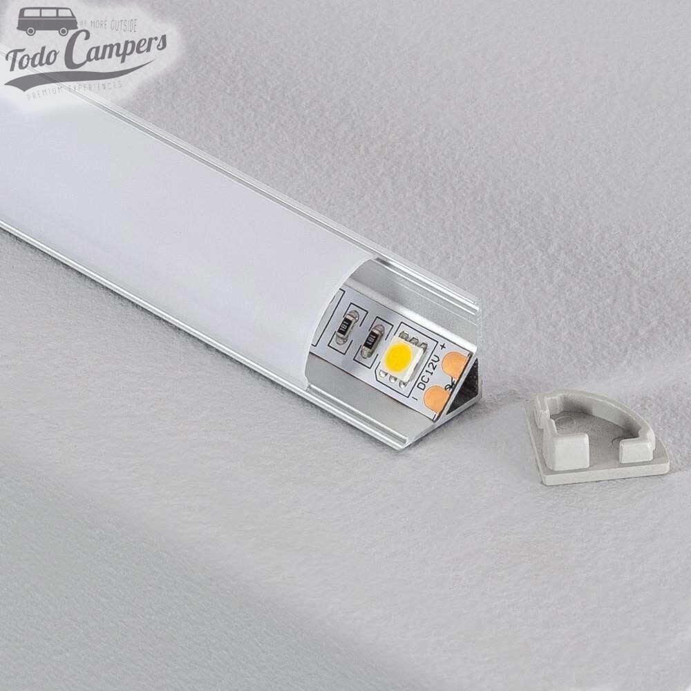 Calha de alumínio em ângulo 90º com tampa para iluminação LED - 1,5 metros