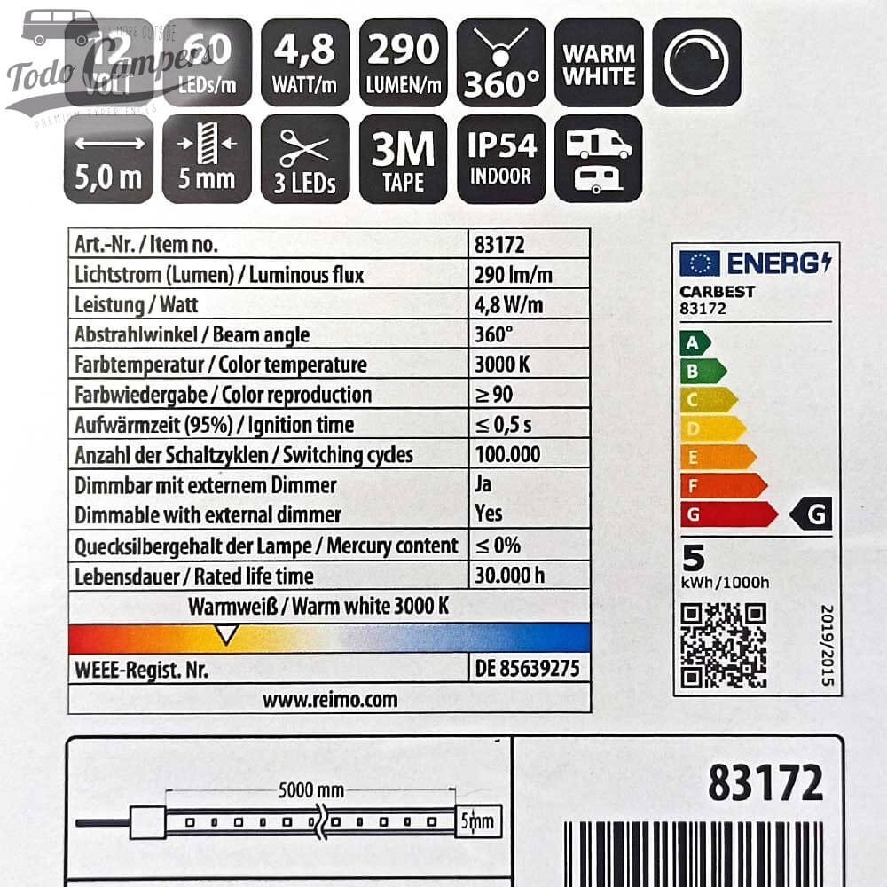 características técnicas de la tira led 83172