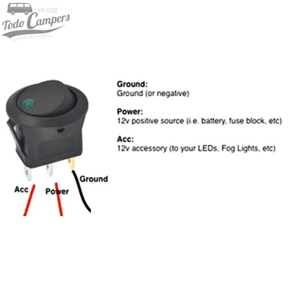 Interruptor unipolar 12V led azul - Explicação conetores