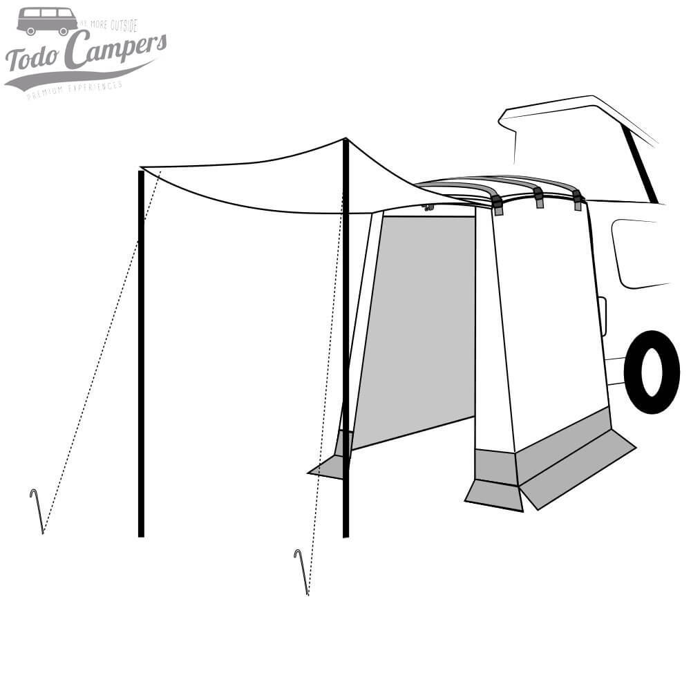 esquema de montaje del avancé Reimo Tent para furgonetas pequeñas