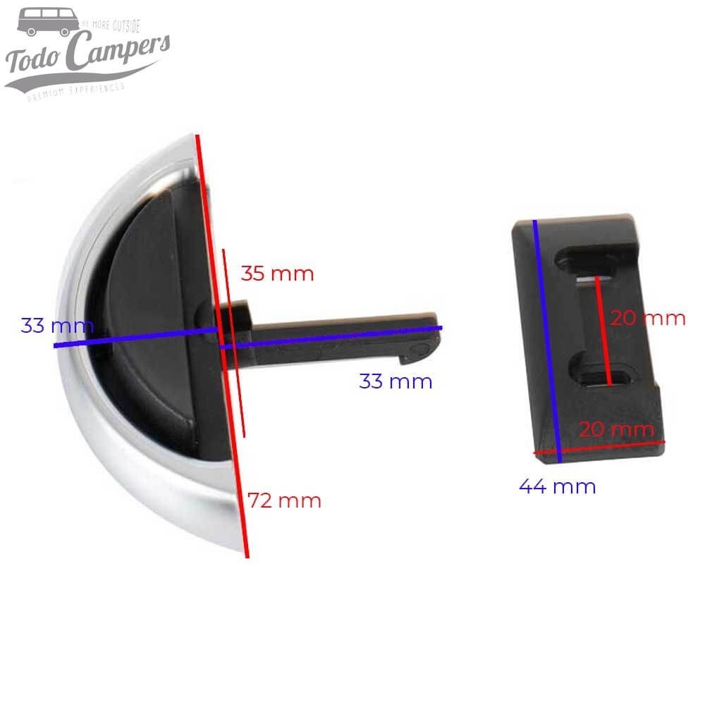 Medidas do Fuxador com sistema de botão prata e preto