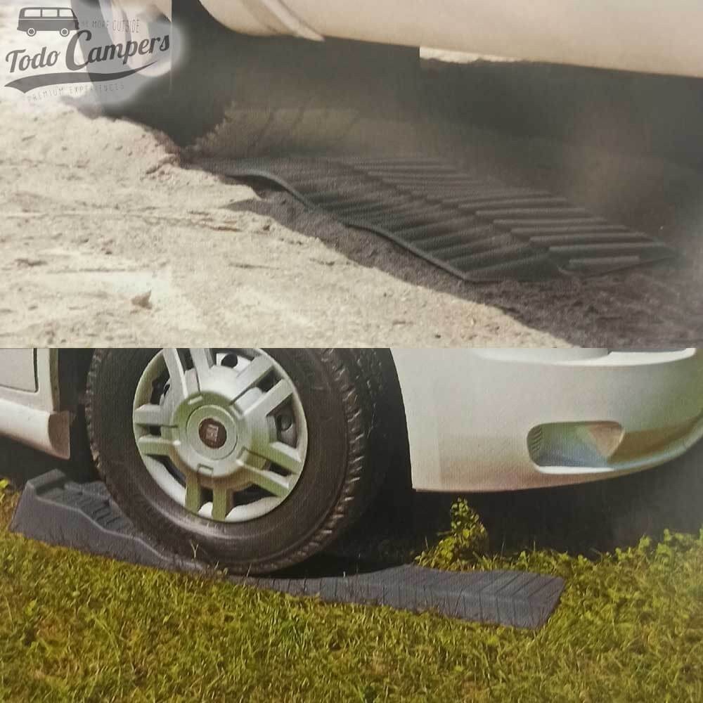 bandas antiderrapantes que se colocam debaixo das rodas motrizes da autocaravana ou carrinha.