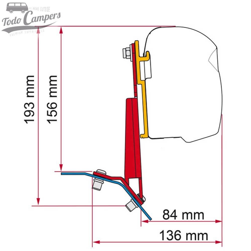 esquema instalación toldo F43 pro en Ford Custom