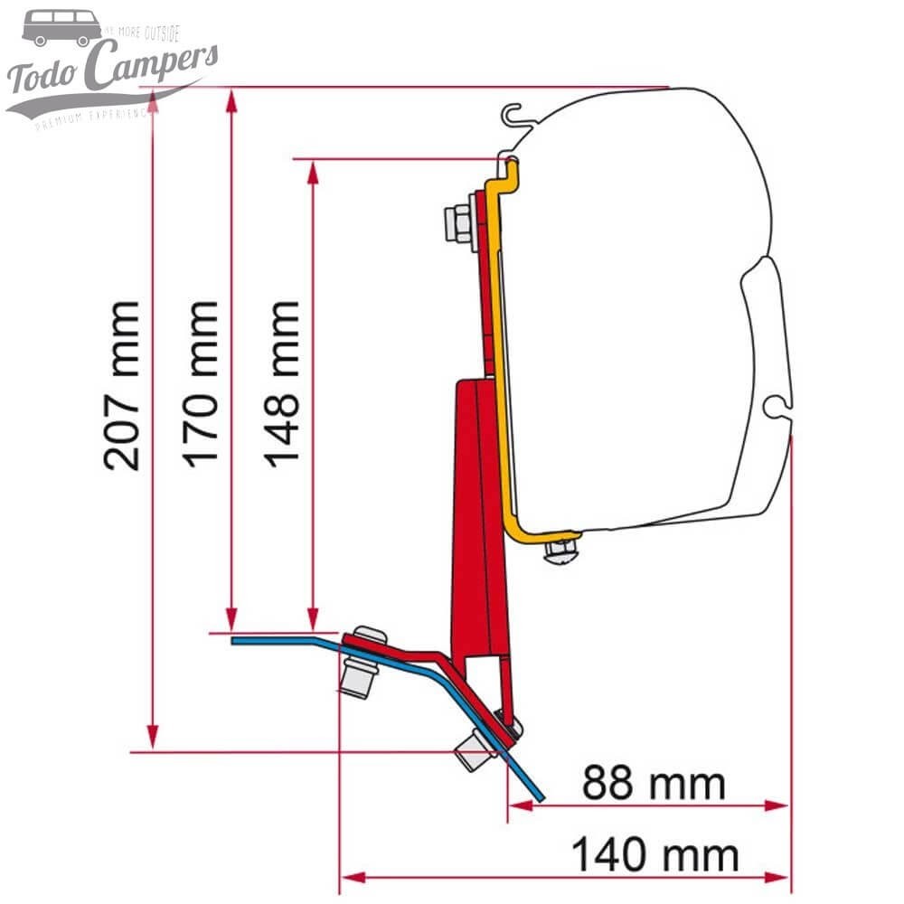 esquema instalación toldo F45s pro en Ford Custom
