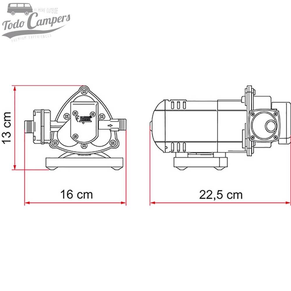 Bomba de Presión Fiamma Aqua 8  10 Litros  Medidas. Bomba depósito de aguas limpias camper