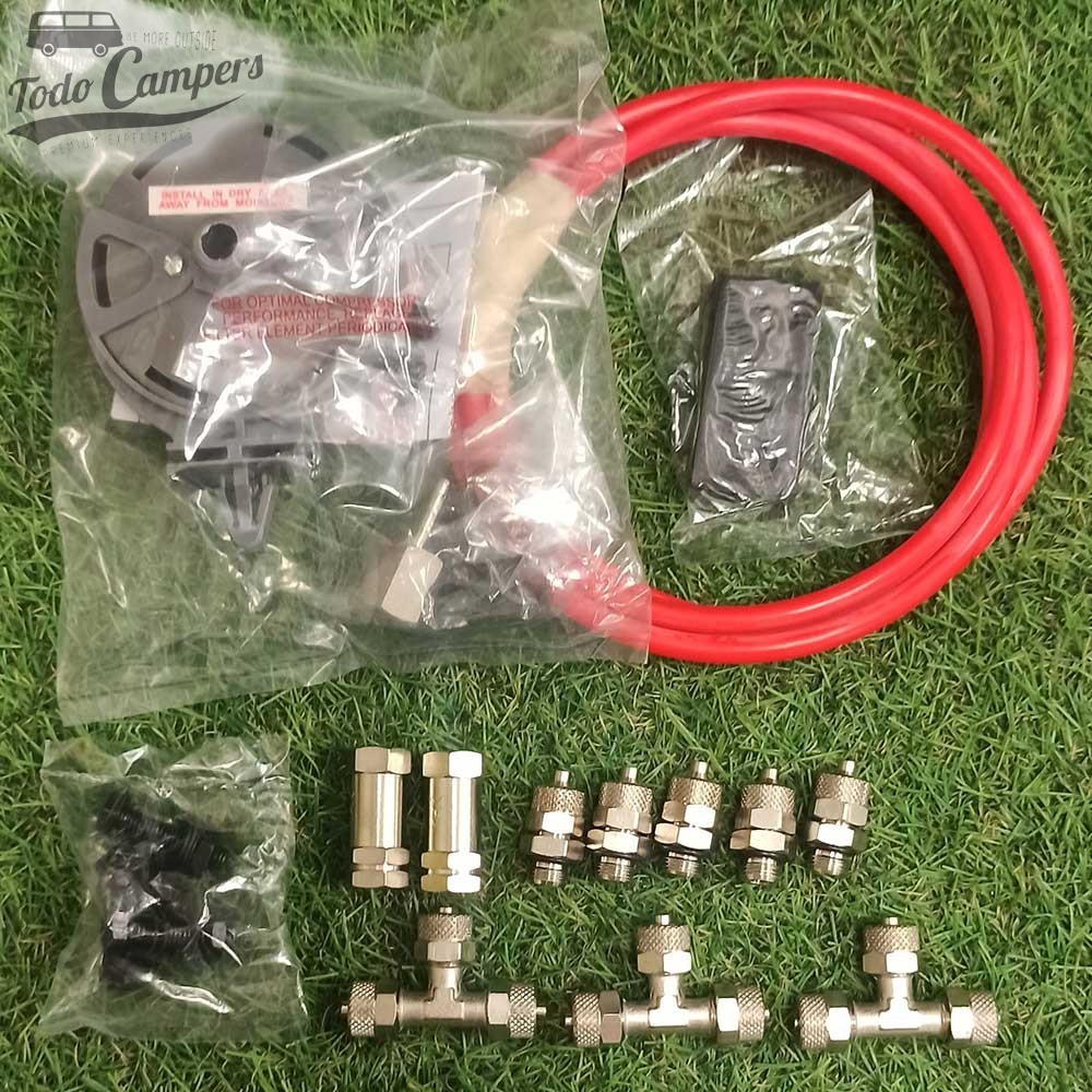 Acessórios de tubos flexíveis e ligadores para conectar o compressor ao painel de controlo e manómetros