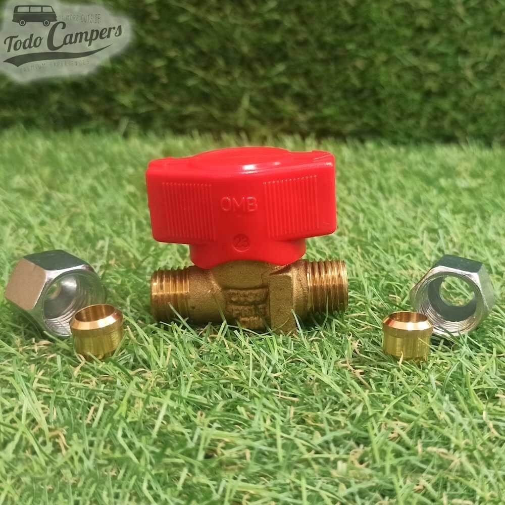 Llave de paso de gas con 2 tuercas y 2 biconos