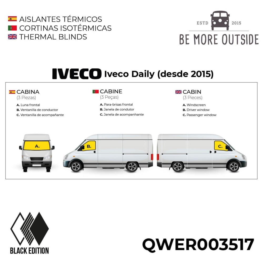 3 piezas de cabina BLACK EDITION para Iveco Daily desde 2015
