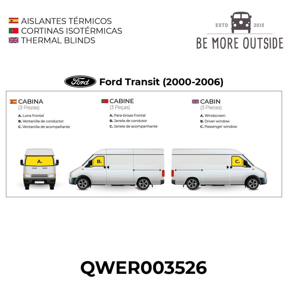 3 piezas Aislantes black edition Para la cabina de Ford Transit de 2000-2006