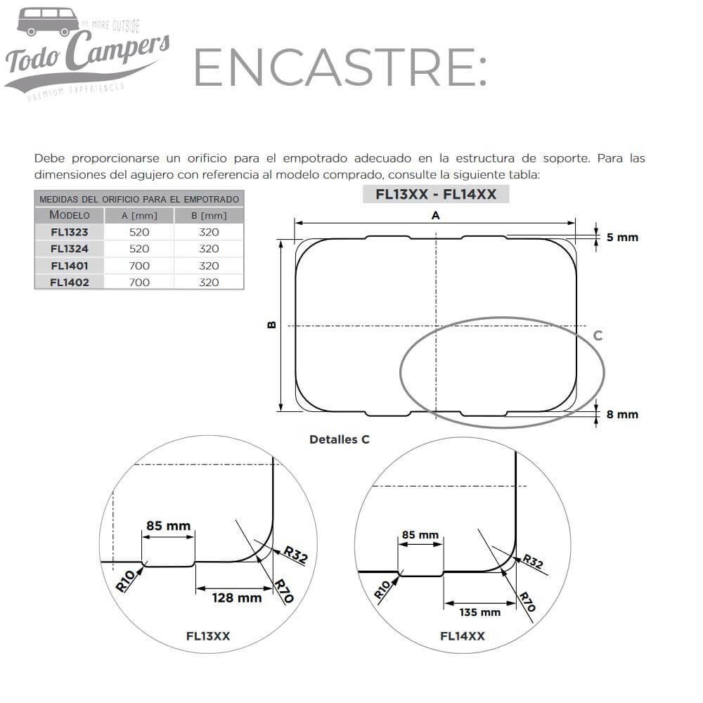 medidas para hacer el agujero de encastre de FL1324